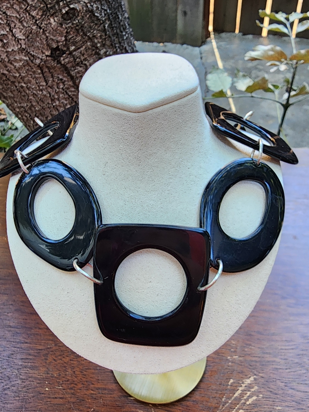 Style & Co NWT Black Geometric Resin Statement Necklace Chunky Chain Link
